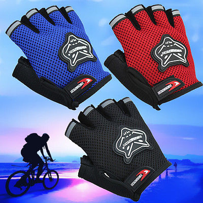 Guantes de medio dedo para ciclismo para niños y adultos, a la , de malla, sin dedos, guantes de deporte corto, color negro