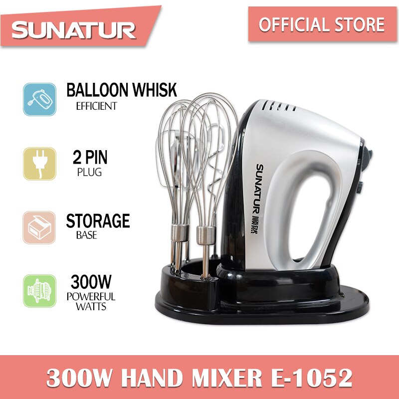 Sunatur 300W Food Mixer Electric Cuisine Kitchen Blender With Dough Hooks Chrome Egg Beater Hand Mixer Machine For Sweets Bakery: Default Title