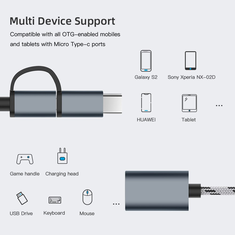 2 in 1 Type C Micro usb to USB3.0 Adapter USB-C Data Transfer Cable for Samsung Xiaomi Huawei Type-C Phone USB 3.0 OTG Cable