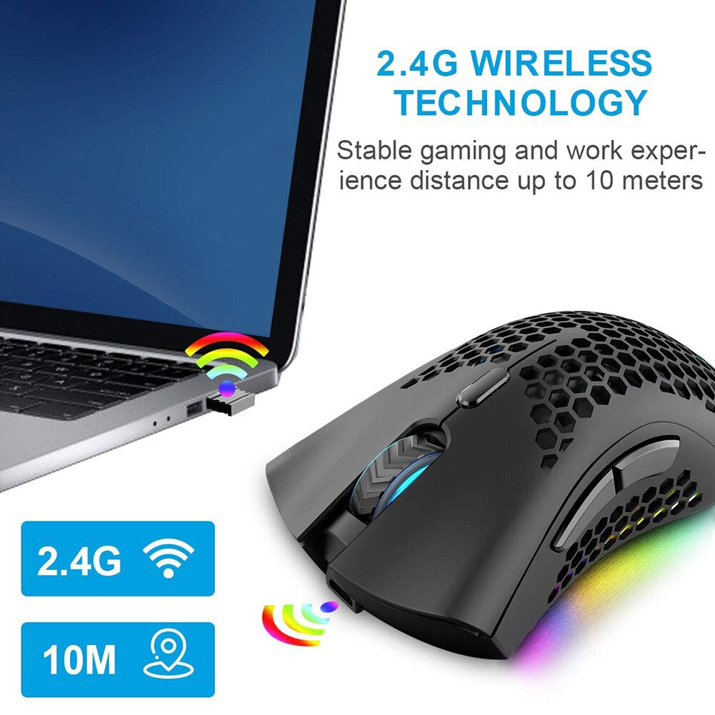 ALLOYSEED BM600 2.4GHz Wireless Mouse 2400DPI Adjustable RGB Backlit Honeycomb USB Optical Gaming Mouse Gamer Mice For Laptop PC