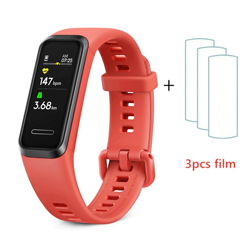 Huawei Band 4 Smart Bracelet Heart Rate Sleep Monitor USB plug Charge 5ATM Waterproof Smart Watch Long Standby: Orange add 3pcs film