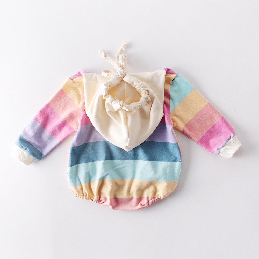 Baby Girls Rainbow Rompers Kids Boys Cartoon Newborns Autumn And Winter Kids Long Sleeve Hooded Toddler Jumpsuit Outfits