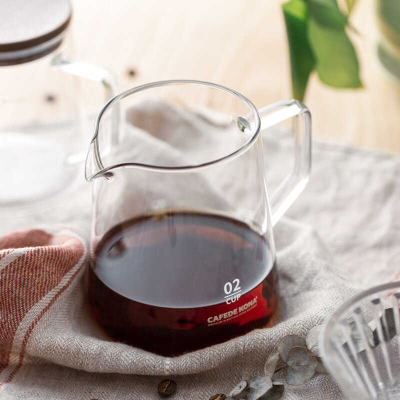 Cafetera KONA, servidor de vidrio resistente al calor y cubierta de nogal, 360ml/600ml, fermentación manual, se puede utilizar con 101/102 goteros y gotero de onda