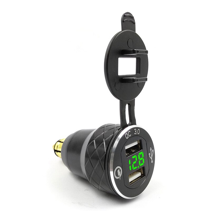 Sort aluminiumslegering hurtig opladning 3.0 dual usb oplader til bmw motorcykel triumph tiger ducati voltmeter  qc3.0 din stikkontakt til usb: Grøn