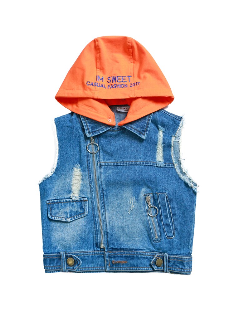 Kids Hooded Denim Vest Lente Leisure La Lian Shan Baby Jas Zhong Xiao Tong Jongens Vest