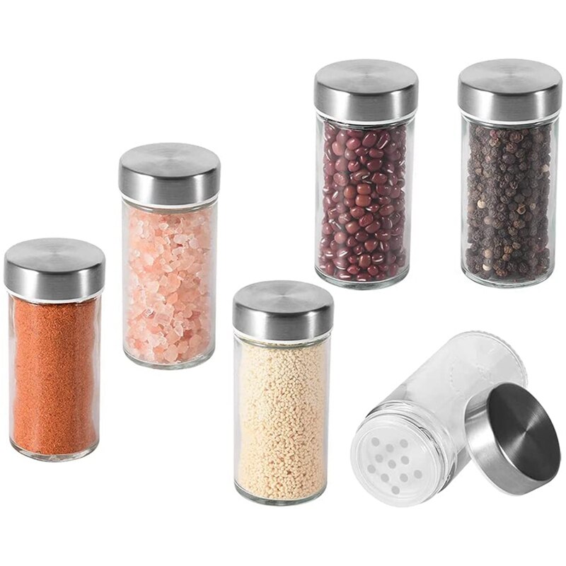 -6 Spice Jars With Shaker Insert, Stainless Steel Lid, Spice Jars, Round Spice Shaker, Transparent Spice Container: Default Title