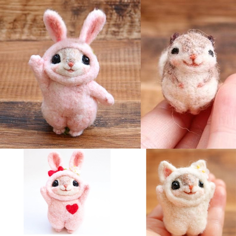 Jiwuo sød kæledyr mus kanin egern uldfiltre legetøj dukke uldpiltemateriale pakke materiale diy filt ikke-færdig