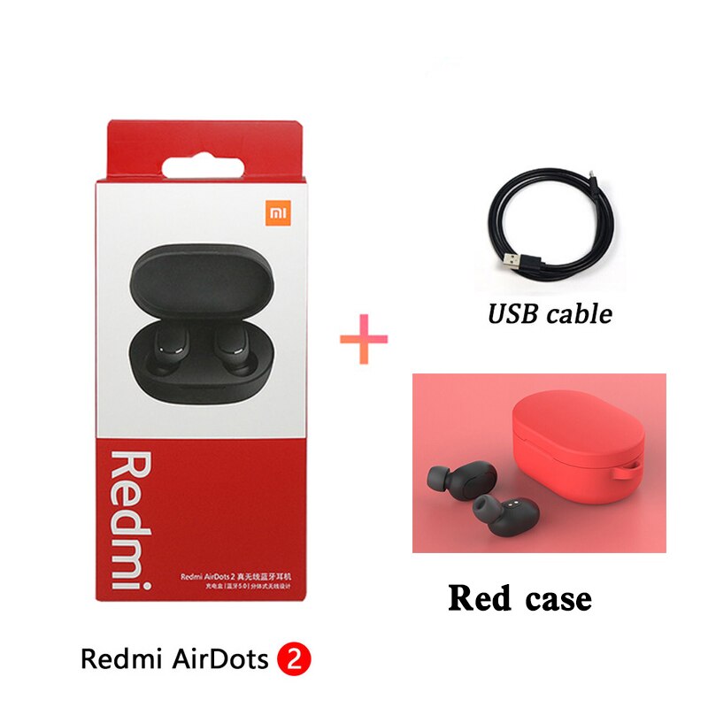 Xiaomi Redmi Airdots 2 Xiaomi Auricolari Pro 2 Tws Trasduttore Auricolare Senza Fili Bluetooth 5.0 Stereo Cuffie di Comandi Vocali Auto Link Con mic: red case cable