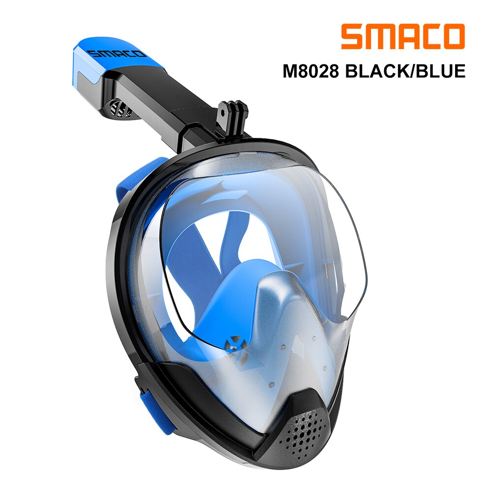 Smaco fuld snorkel maske med uv-beskyttelse anti-tåge aftageligt kamera mount 180 grader panoramaudsigt: Blå / L / xl