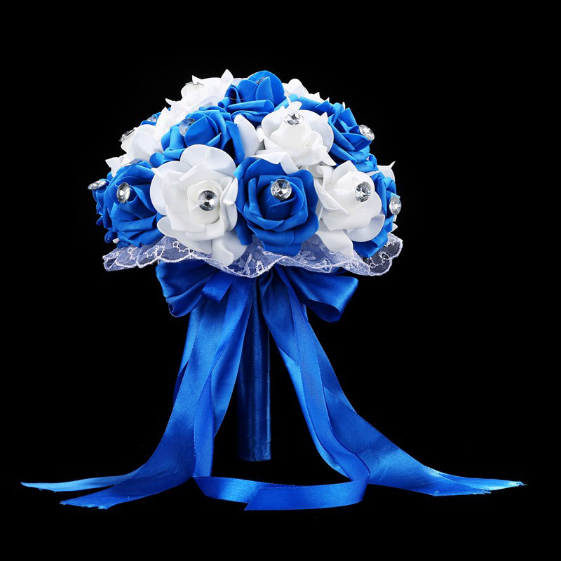 HONGFUYU Braut Strauß für Hochzeit Blau und Weiß Hochzeit Strauß Zubehör Handgemachte Künstliche Blume Rose ramos de novia: Blau