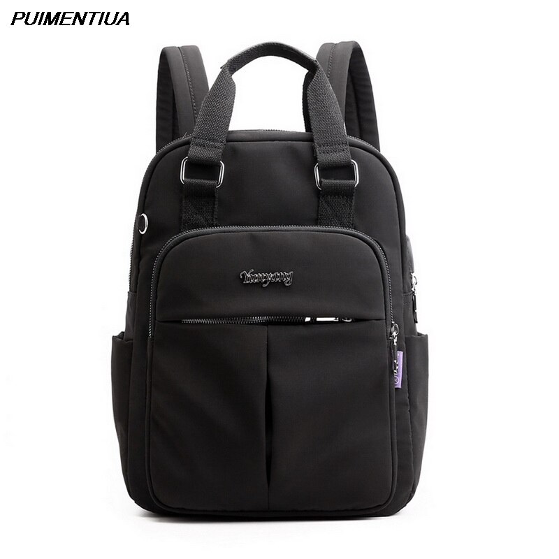 Solid Women Backpack Female Travel School Bags For Teenage College Schoolbag Nylon Solid Color High Student Bag: black