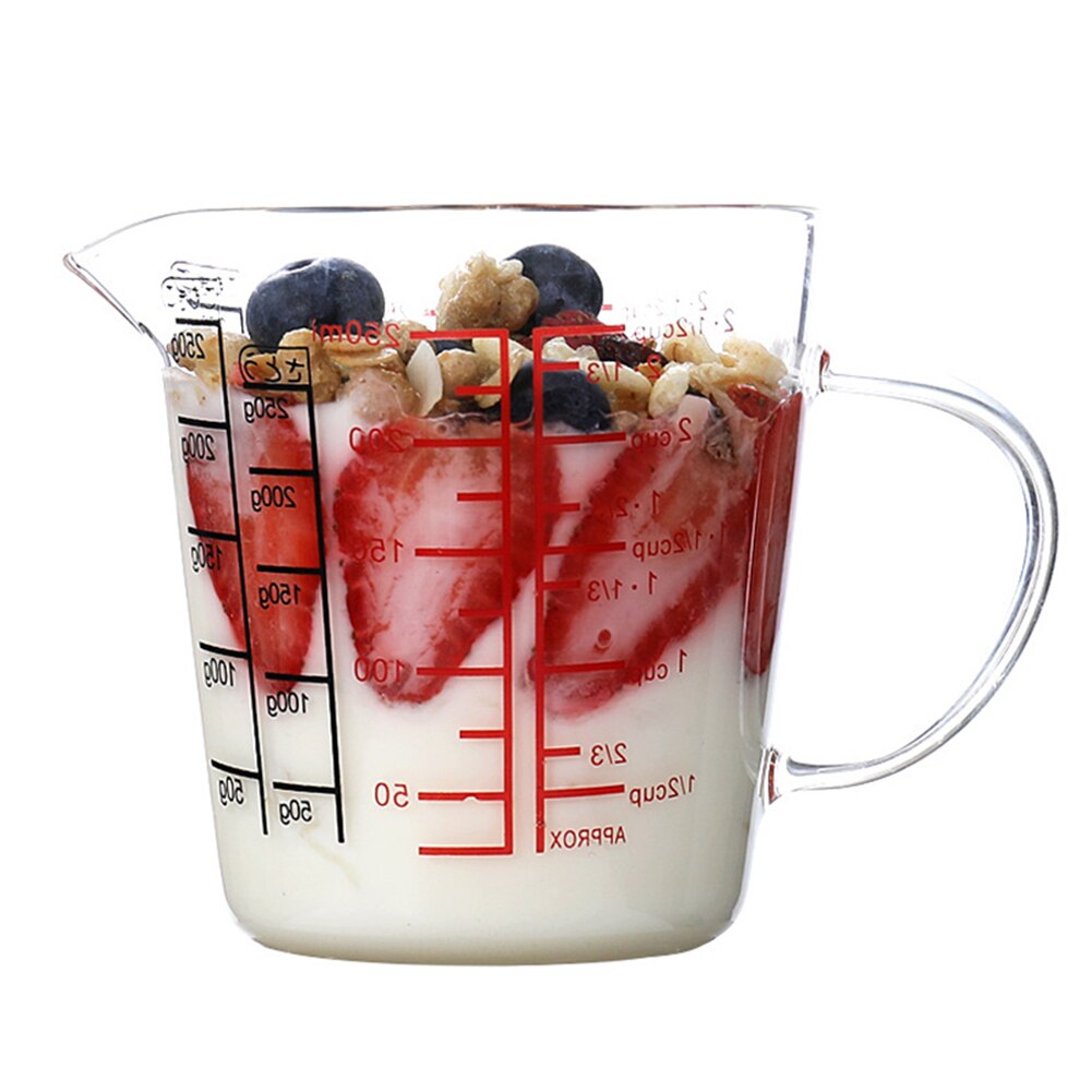 Glass Measuring Cup Jug Heat Resistant Glass Cup Measure Jug Creamer Scale Cup Glass Cup Kitchen Dining Bar BV789: Black Red 500ml