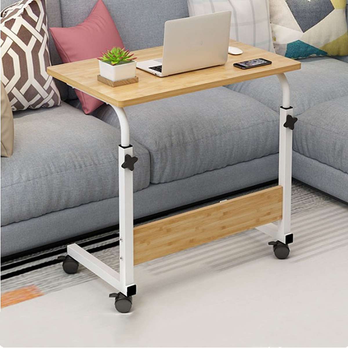 Adjustable Computer Desk Height Portable Laptop Desk Rotate Laptop Bed Table Lifted Standing Desk With Wheel Office Student Desk: Wooden