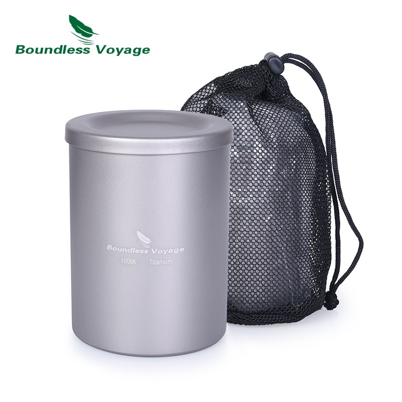 Boundless Voyage 180ml Titanium Thee Cup Ultralight Camping Double Layer Koffie Mok met Thee Filter Deksel en tasje