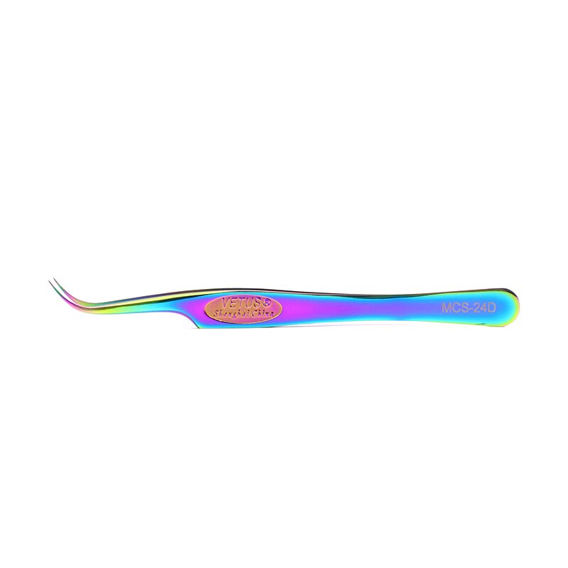 VETUS Tweezers Golden Steel Stamp Brand Styles MCS D Series Premium Pincers for Eyelash Extension: 24D-Rainbow