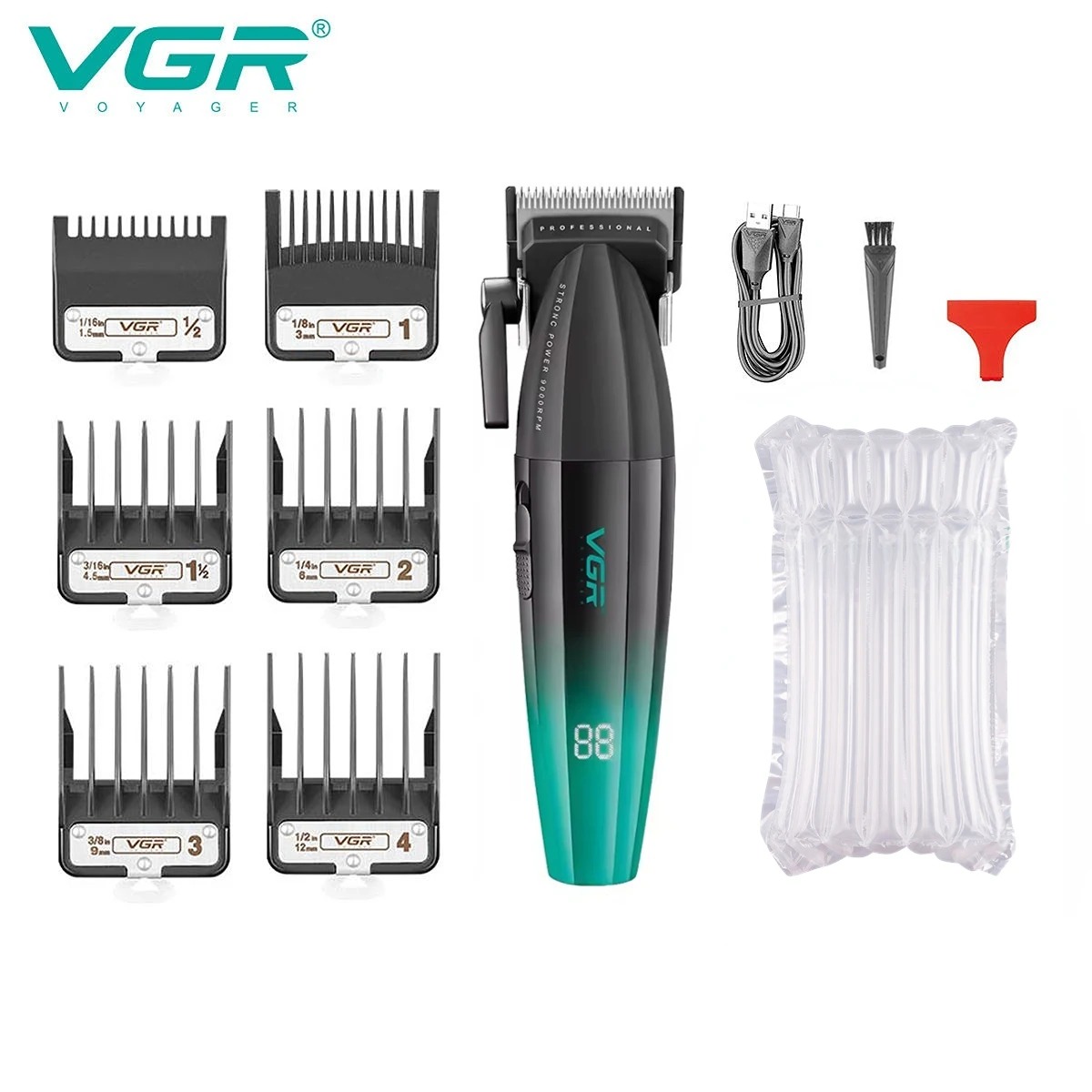 VGR Haartrimmer Professioneel Tondeuse Barbier Verstelbaar Haarknipmachine 9000 RPM Tondeuse LED-scherm Haartrimmers Mannen V-003