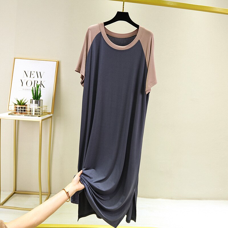 Modal Plus Size Long T Shirt Nightie Nightgowns For Women Short Sleeve Fluffy Nightshirt For Old Lady Elderly Sleep Gowns Dress