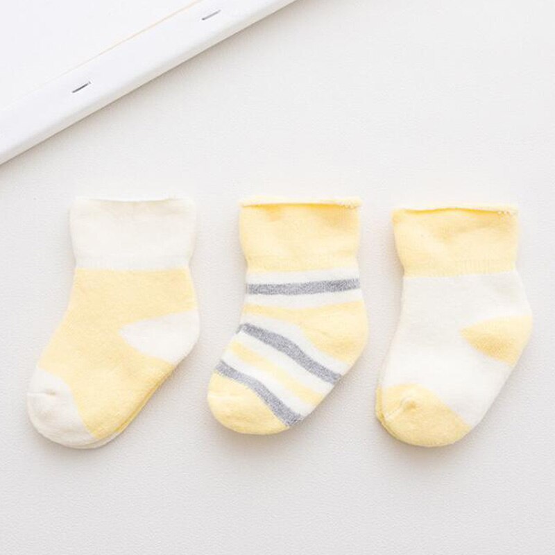 Chaussettes en coton épais pour bébés de 0 à 3 ans, lot de 3 paires: Yellow / For 0-1 year old