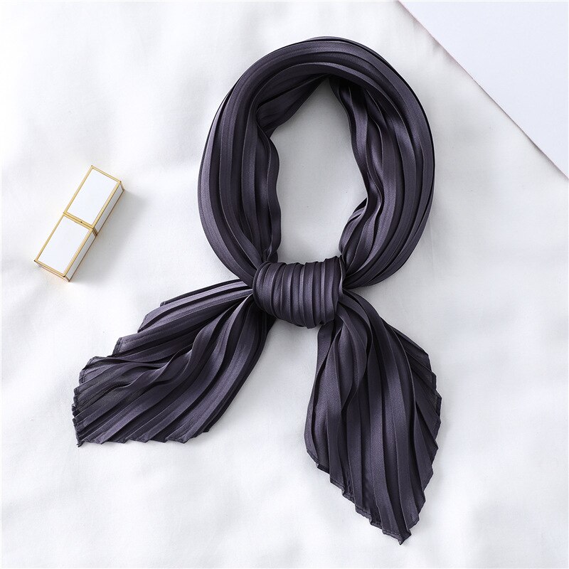 Solid Zwart Wit Roze Kleine Vierkante Twill Zijde Satijn Sjaal Vrouwen Dames Crinkle Haar Hoofdband Sjaals 70cm * 70Cm: YZ44 Dark Grey