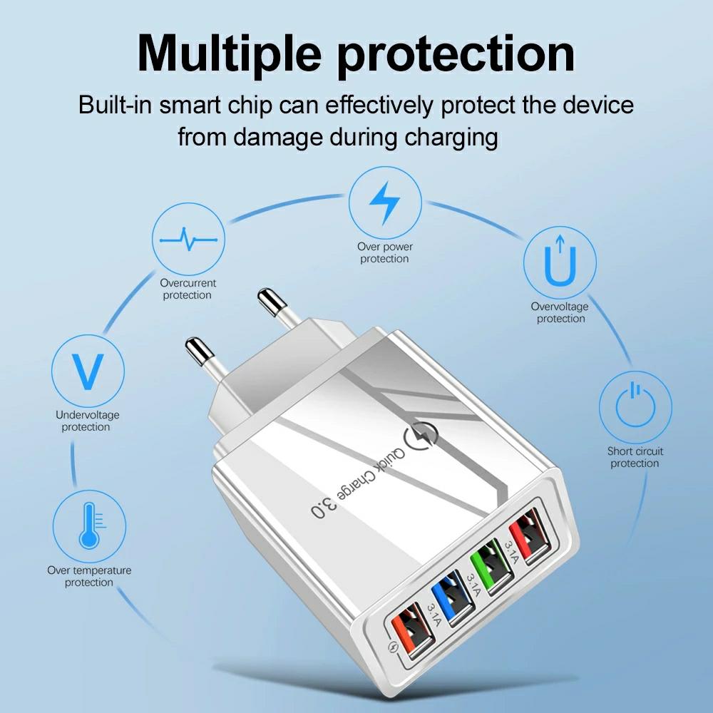 USB Charger Quick Charge 3.0 Fast Charging Charger Phone Adapter 36W Portable Wall Mobile Phone Charger EU US UK Plug For Tablet