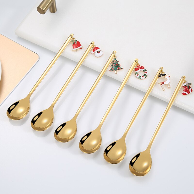 Multifunctional Coffee Spoons Christmas Dessert Stainless Steel Ice Cream Sugar Coffee Scoops Kitchen Tableware Year