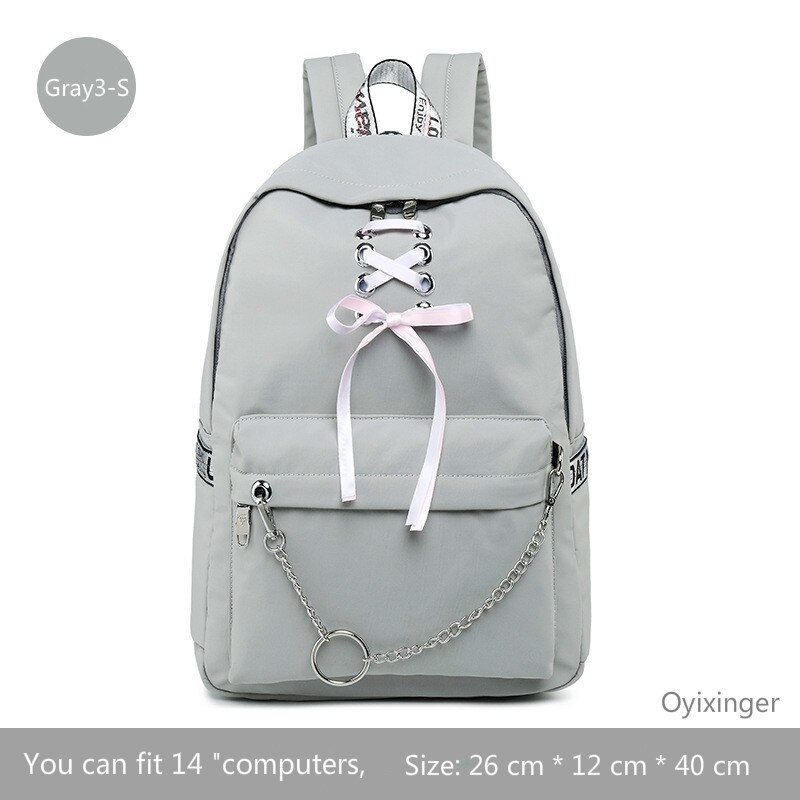 Girl Schoolbag Female Students Laptop Backpack Kids School Bags For Teenage Girls Women Gray Backpacks Mochila Escolar: Gray3-S