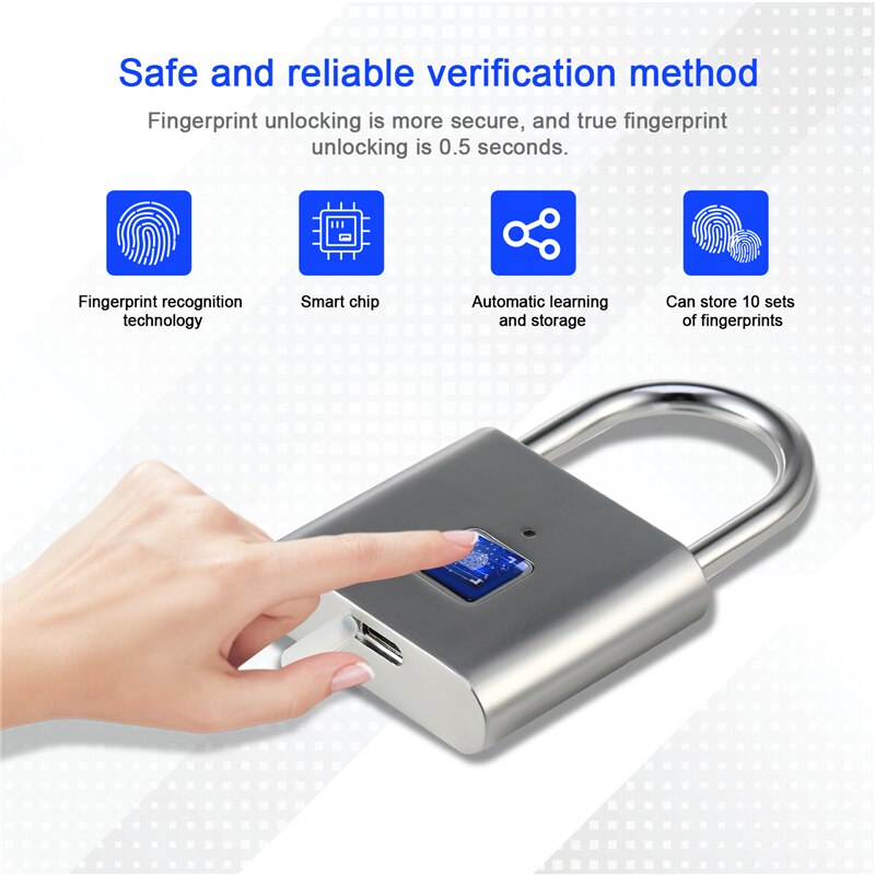 Portable Keyless USB Rechargeable Door Lock Fingerprint Smart Padlock Smart Security Lock Fingerprint Padlock for Cabinet Box