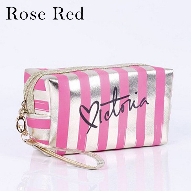 Bolsa de maquillaje para mujer, bolsa de cosméticos portátil Coreana de PU, bolsa de almacenamiento portátil de viaje impermeable, bolsa de maquillaje, neceser para mujer: rose red