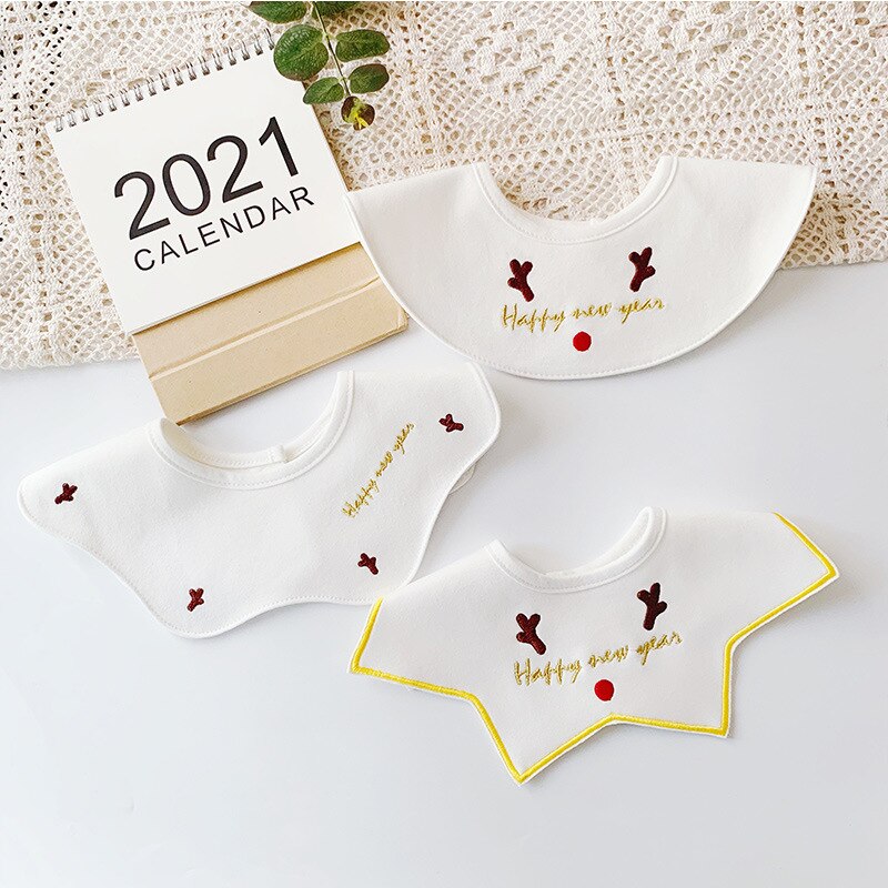 3 Stuks/partij Baby Baby Boy Meisjes Slabbetjes Katoen Kerst Sterren Speeksel Handdoeken Zacht Stitchwork Verstelbare Voeden Burp Doeken 0-24M: 006