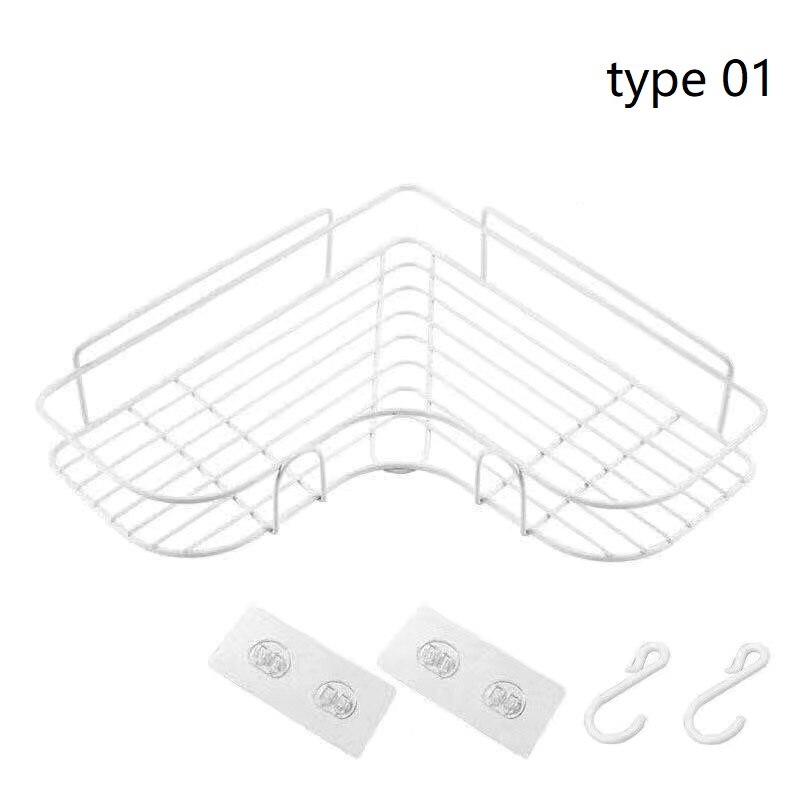 Etagère ventouse pour salle de bain ou cuisine, poinçon, cadre d&#39;angle, fer forgé, rangement de shampoing et accessoires