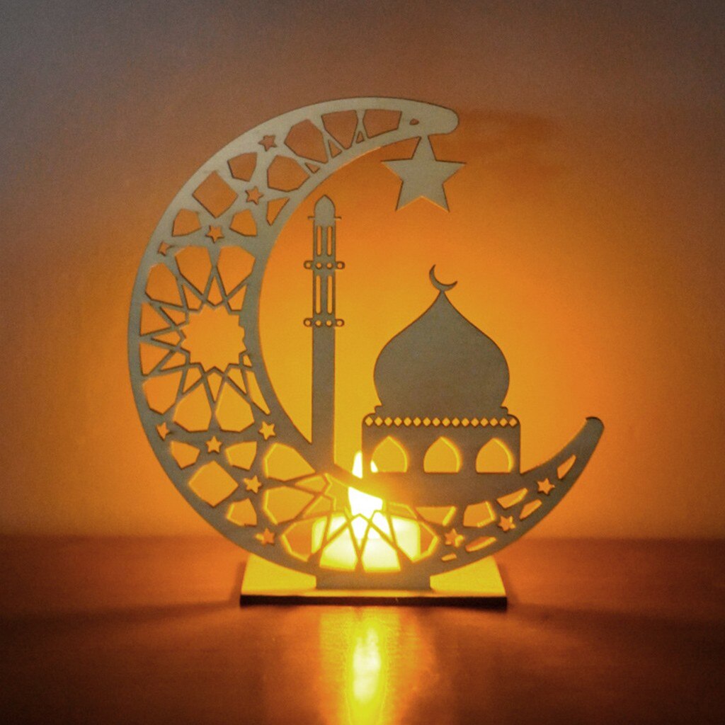 Ramadan Eid Mubarak Decoraties Voor Huis Moon Led Kaarsen Lichten Houten Plaque Opknoping Hanger Islam Moslim Opknoping Hanger