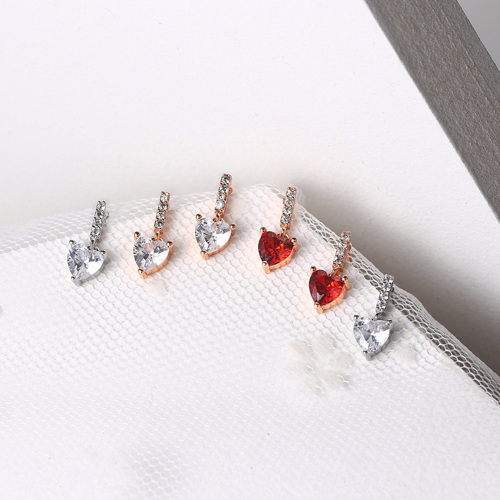 Jewelry Set For Women Korean Cute Heart Shaped Zircon Rose Gold Color Wedding Earrings Necklace Xmas Jewellry S531