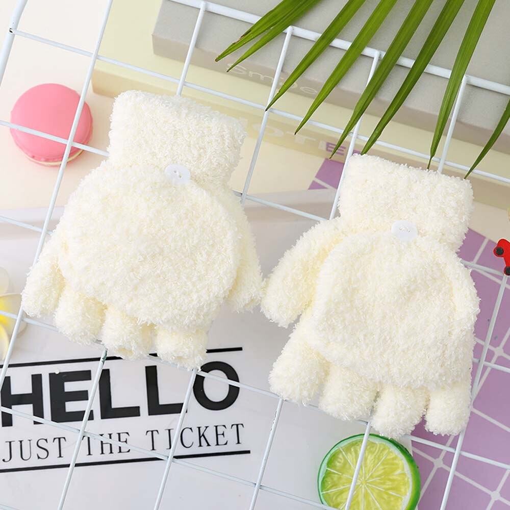 Kids Coral Fleece Dikker Half Vinger Flap Baby Handschoenen Winter Warm Houden Kinderen Kids Handschoenen Zachte Handschoenen Opvouwbare Wanten
