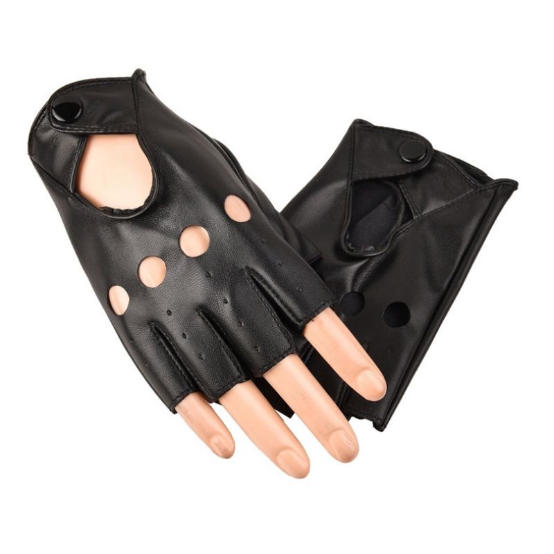 Children's Leather Gloves Boys And Girls Fingerless Gloves Children Half Finger Gloves Breathable Non-Slip Black