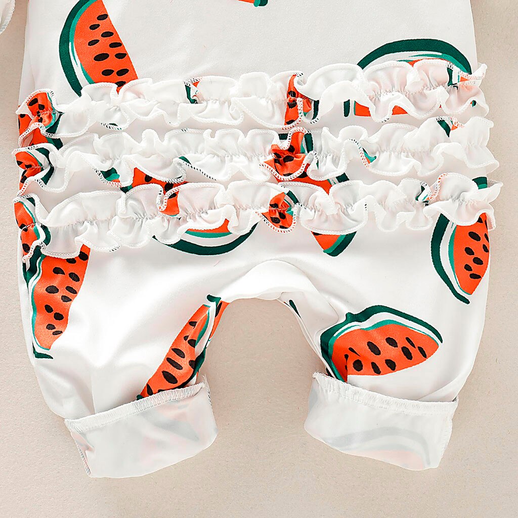 Meninos macacão crianças macacão verão manga longa melancia impressão babados sleepper macacão playsuit roupas 2020