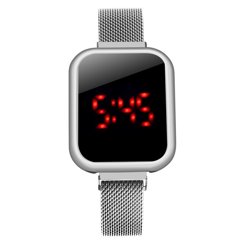 Women Magnet Watchband Wristwatch Touch Screen LED Digital Sports Watch Women Electronic Watches: silver