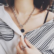 Minimalist Casual Neck Chain Necklaces for Women Round Marble Pendants Hiphop Female Jewelry Necklace