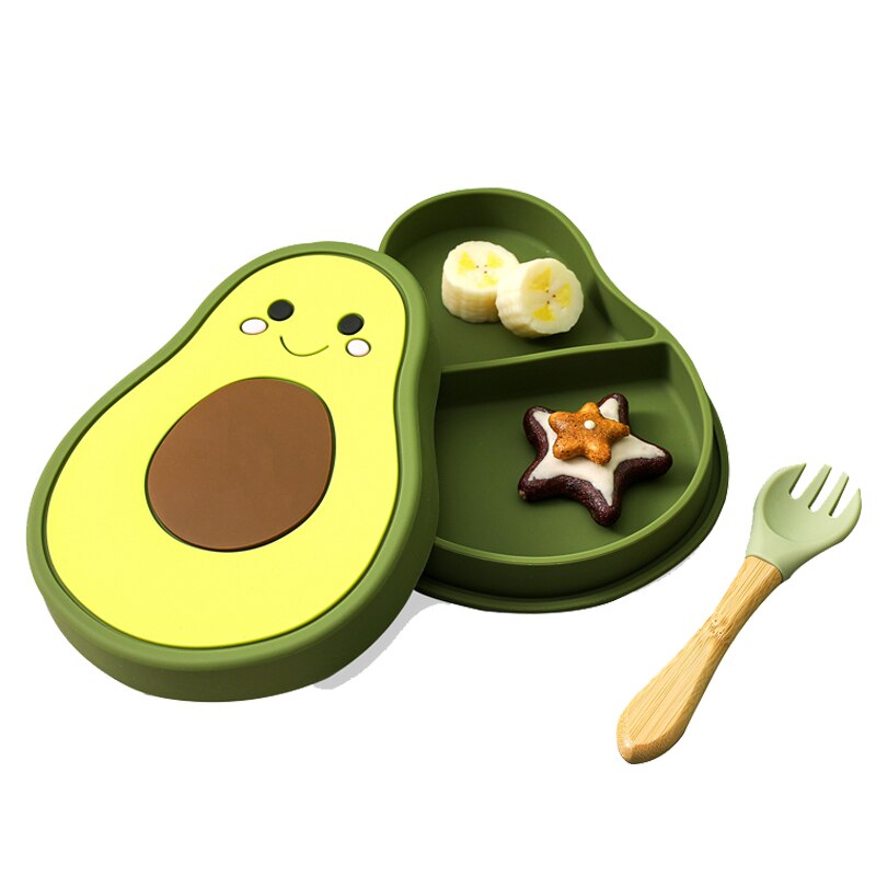 Bopoobo Baby Schalen Platten Gabel Silikon Saug Fütterung Lebensmittel Geschirr Nette Avocado freundlicher Gerichte Lebensmittel Fütterung Schüssel für freundlicher: Ursprünglich Titel