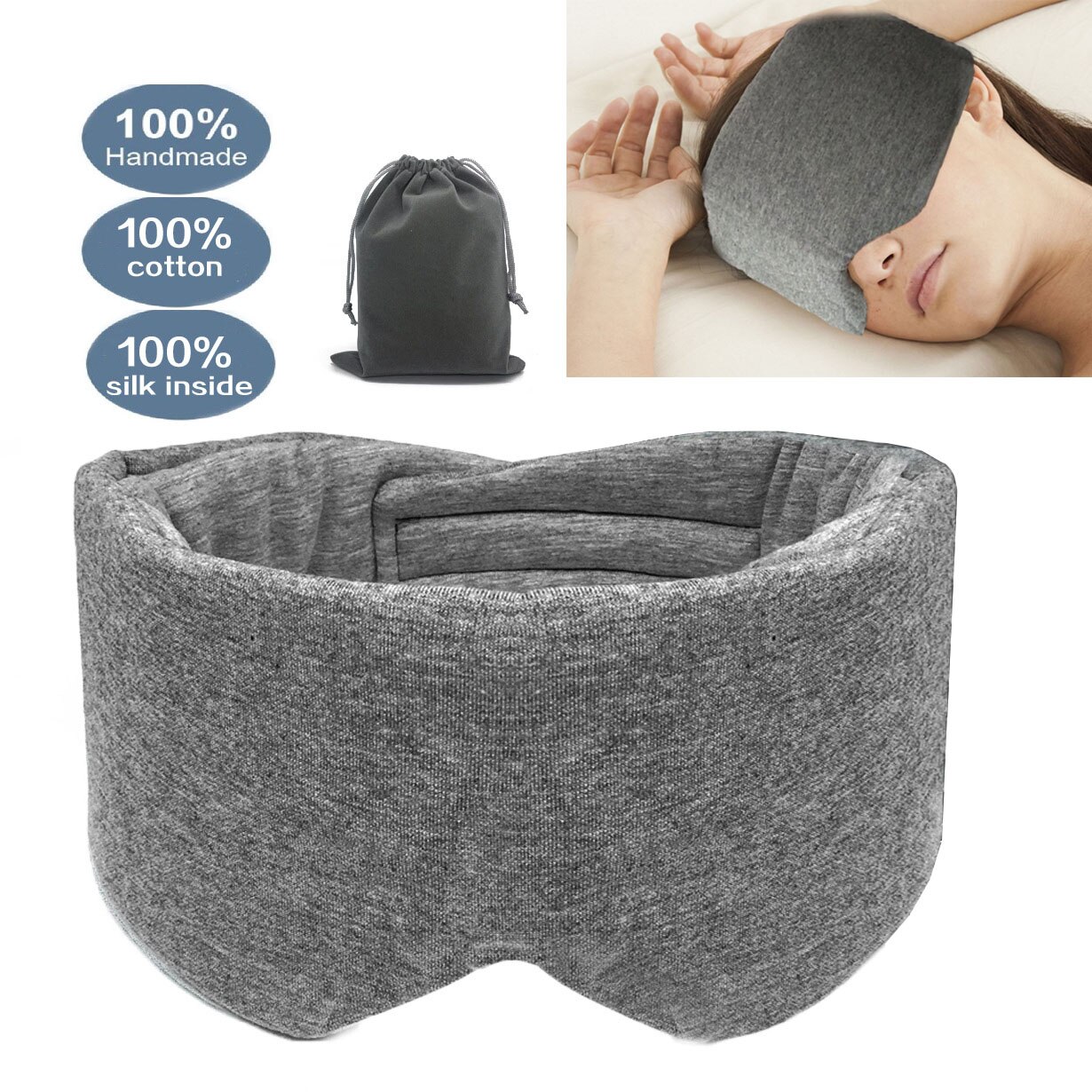 Masque de sommeil 100% coton soie, bandeau pour les yeux, Patch pour les yeux, pour femmes et hommes, doux et Portable, pour voyage