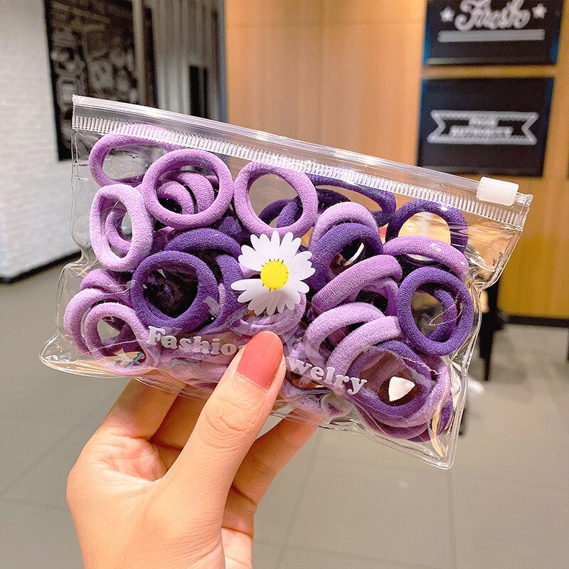 50 Stks/set Vrouwen Meisjes Kleurrijke Nylon Elastische Haarbanden Paardenstaart Houder Elastiekjes Chouchou Hoofddeksels Haar Accessoires: Purple A