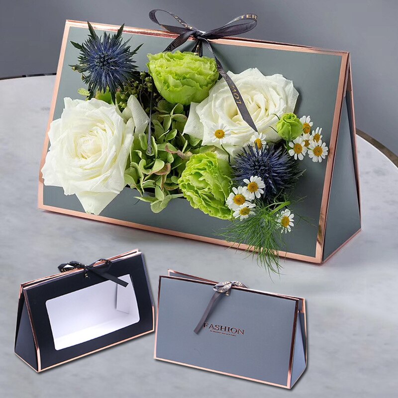 Kraft Paper Flower Box Hollow Window Hand-held Box Flower Arrangement Bag Foldable Flower Packing Box Flower Bag Box