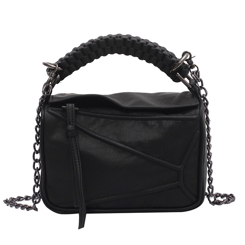 Cadena Vintage de cuero PU para mujer, bolsos de hombro tipo bandolera, de viaje, pequeño,: Black