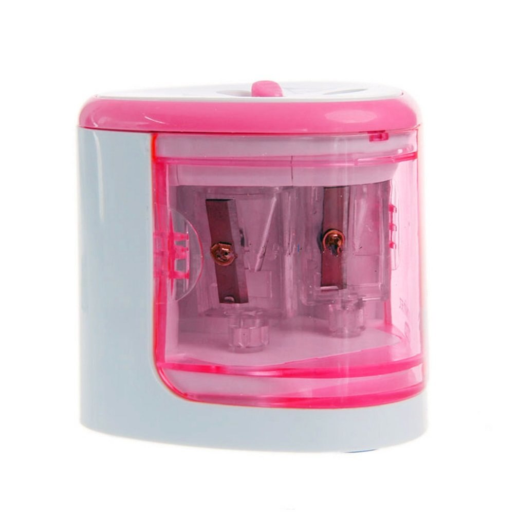 Sacapuntas eléctrico para estudiantes, sacapuntas automático de dos agujeros para lápiz, batería, sacapuntas con cerradura de seguridad para oficina: Rosa