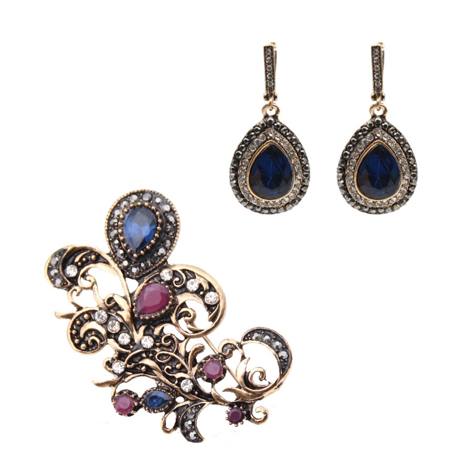 Elegante Vrouwen Antieke Sieraden Sets Retro Gouden Kleur Hars Tulpen Bloem Oorbellen Broche Set India Bruids Sieraden Festival