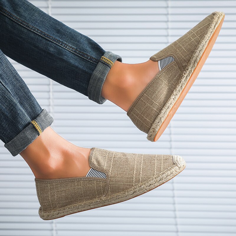 Espadrilles en toile de paille pour hommes, chaussures de sport, de marche, décontractées, été décontracté