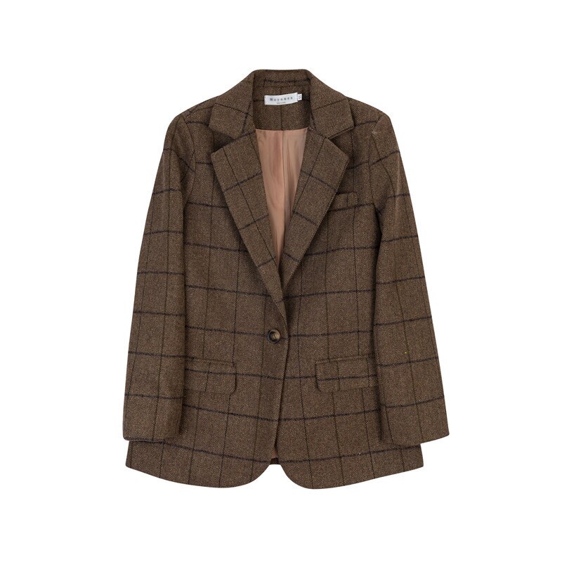 Kontor dame dame blazere og jakker rutete blazer koreansk kåpe kvinner vinterklær hakk enkantet yttertøy: S