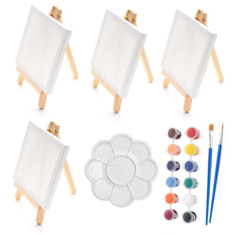 Sip Art Party Supplies, Mini Canvas and Easel, 23 Pieces, Including 10X10cm Small Painting Canvas, 8X15cm Mini Easel: Default Title