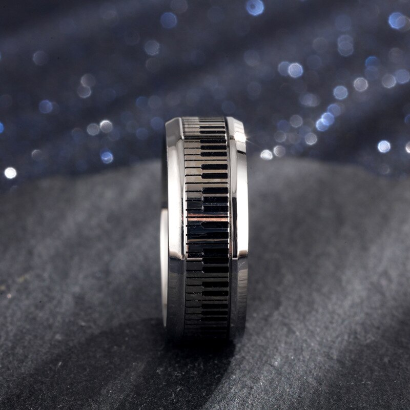 Stainless Steel Men&#39;s Rotatable Piano Pattern Ring Personality Music Lovers Jewelry Accessories