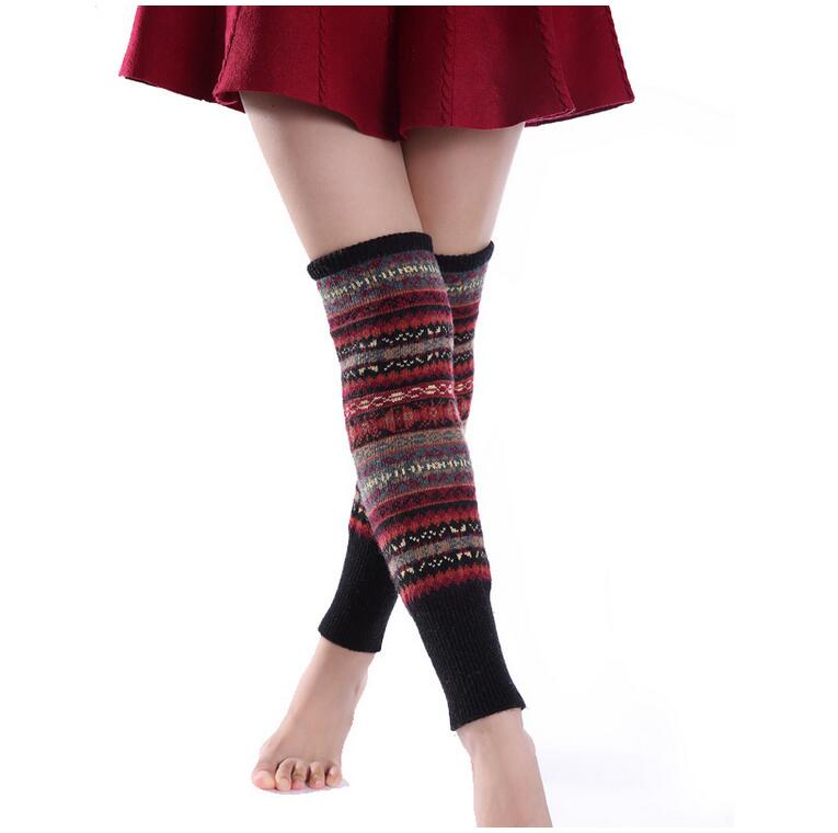 Kvinder benvarmere bohemis uld benvarmere hæklede strikkede lange benvarmere patchwork knæhøje varme støvlesokker kvinder: Sort