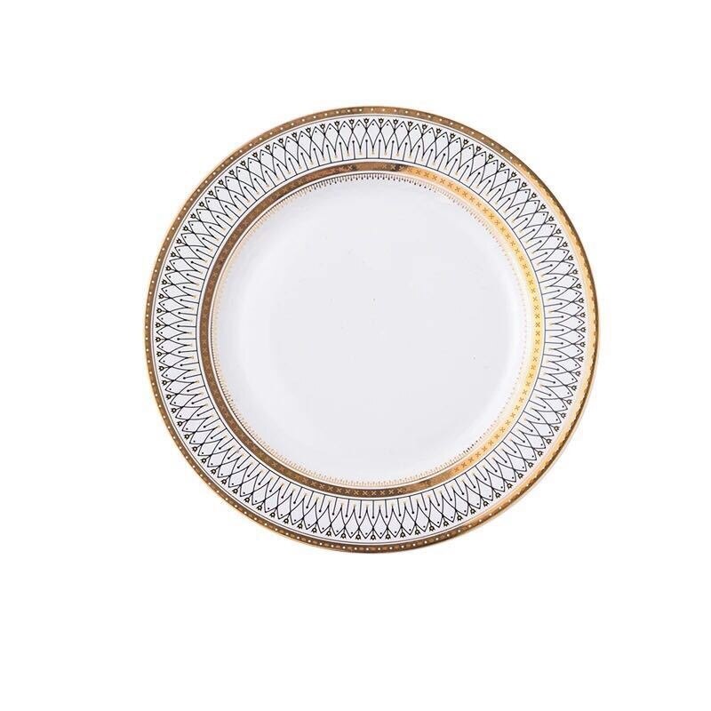 Europäischen-Stil Erzähler Steak Kuchen Snack Platte Bankett Ornamente Gold Rand Keramik Service Platte: Schwarz / 10.5 Zoll